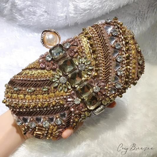 Water Diamond Crystals Rhinestone Heart Clutch Bag Coffee clutchbag-250126