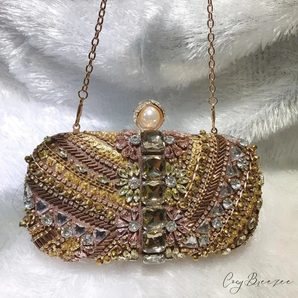 Water Diamond Crystals Rhinestone Heart Clutch Bag Coffee clutchbag-250126