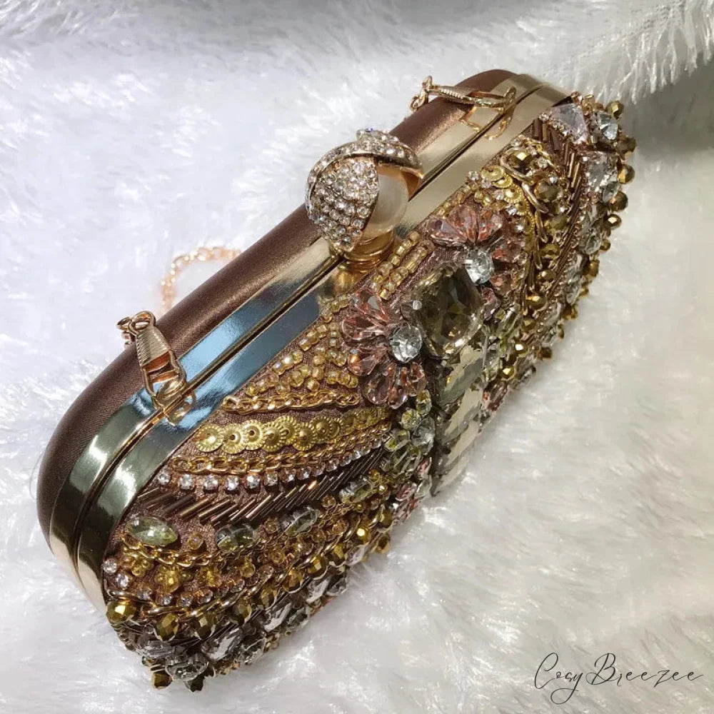 Water Diamond Crystals Rhinestone Heart Clutch Bag Coffee clutchbag-250126