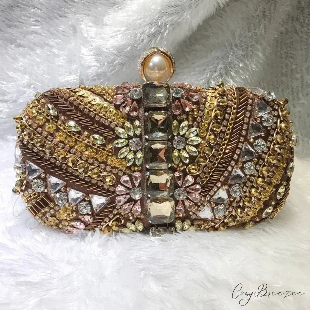 Water Diamond Crystals Rhinestone Heart Clutch Bag Coffee clutchbag-250126