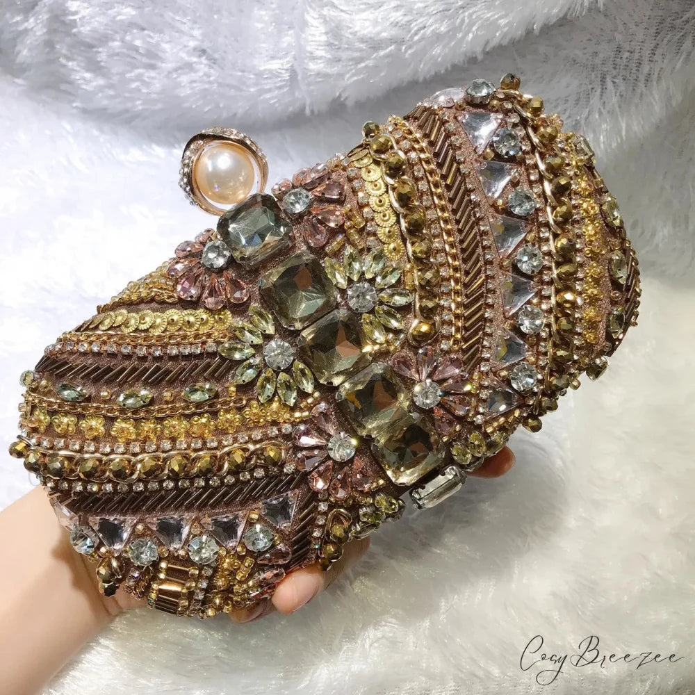 Water Diamond Crystals Rhinestone Heart Clutch Bag Coffee clutchbag-250126