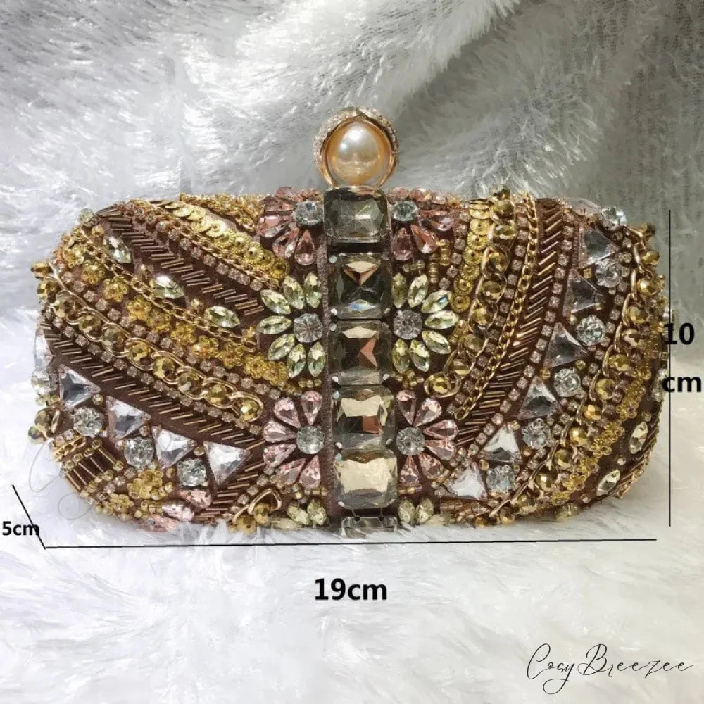 Water Diamond Crystals Rhinestone Heart Clutch Bag Coffee clutchbag-250126