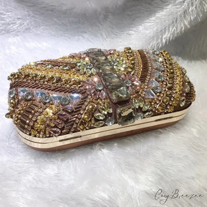Water Diamond Crystals Rhinestone Heart Clutch Bag Coffee clutchbag-250126
