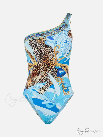 Wave Leopard Print Slim Swimsuit onepiece-250223