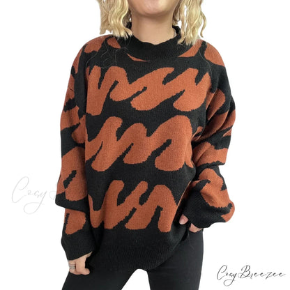 Wave Stripe Print Crew Neck Warm Sweater MULTI / S swraters-241228