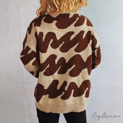 Wave Stripe Print Crew Neck Warm Sweater swraters-241228