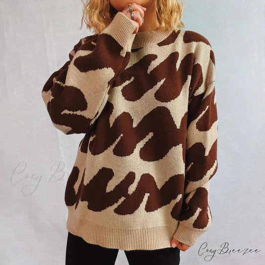 Wave Stripe Print Crew Neck Warm Sweater swraters-241228
