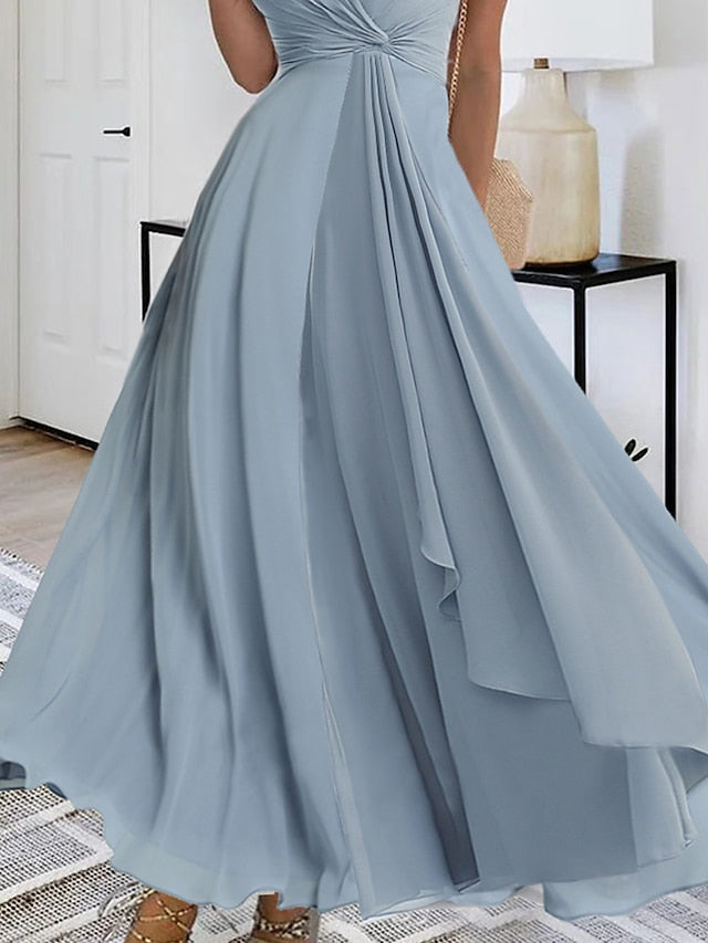 Warm-Season V Neck Layered Guest Party Sleeveless M Women's Prom L Blue Wedding Full-Length Gown S 2024 Gown XL