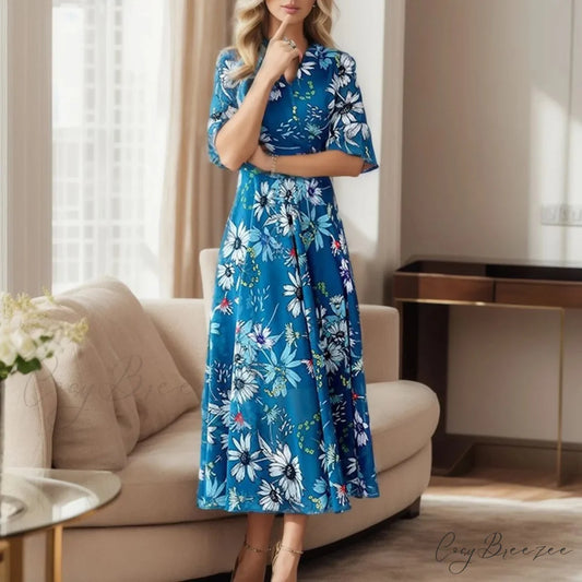 Wedding Guest Floral Sleeve Bohemian Dress Blue / M oldfloraldress-250126