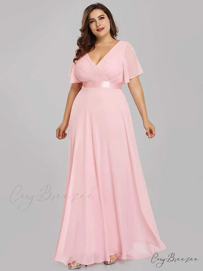 Wedding Party Elegant Gown - A Formal Neck Plus Ruffles Line Chiffon V Size