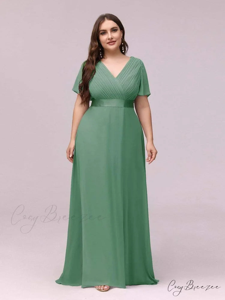 Wedding Party Elegant Gown - A Formal Neck Plus Ruffles Line Chiffon V Size Green Bean / 4(Lable Size S)
