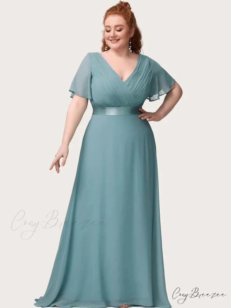 Wedding Party Elegant Gown - A Formal Neck Plus Ruffles Line Chiffon V Size Lack Blue / 4(Lable Size S)