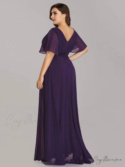 Wedding Party Elegant Gown - A Formal Neck Plus Ruffles Line Chiffon V Size Purple / 4(Lable Size S)