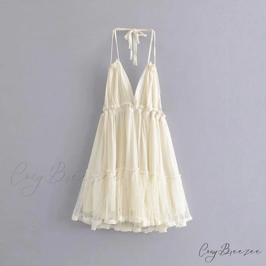 Weekend Getaway Stylish Linen Skater Dress Beige / S