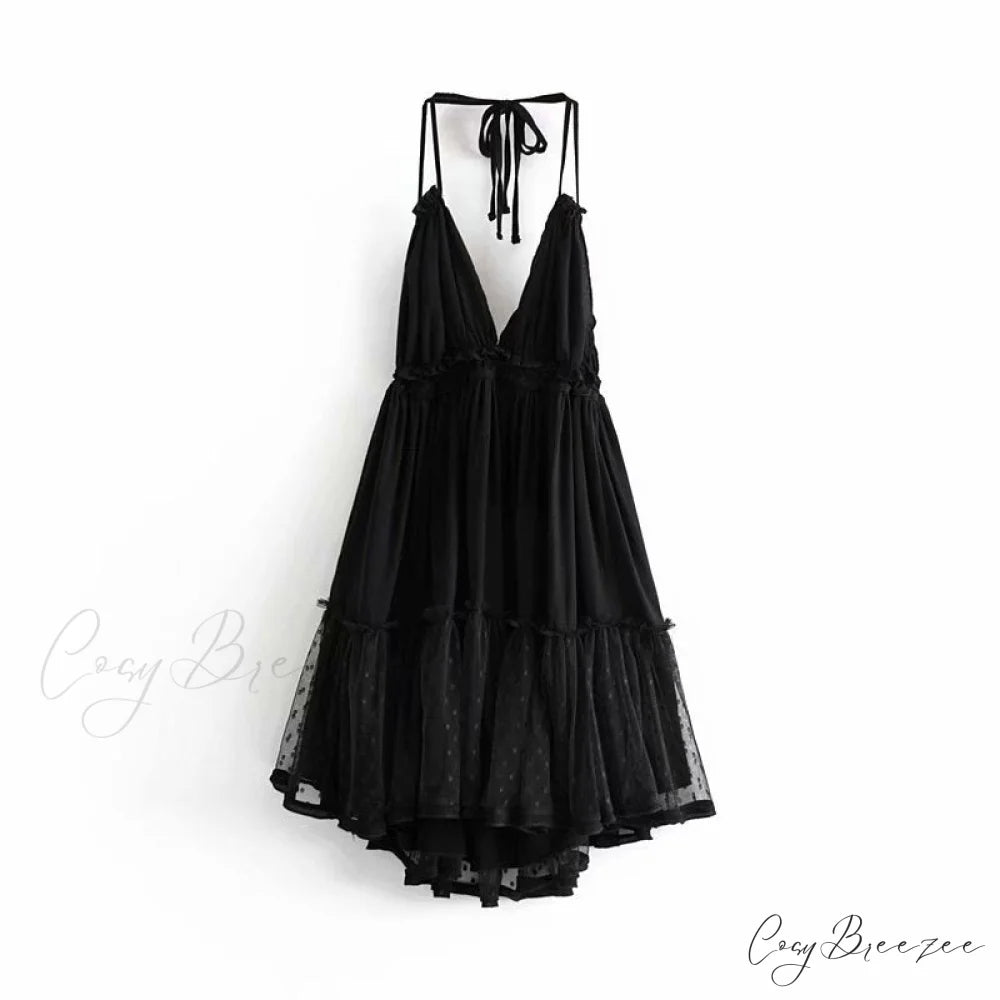 Weekend Getaway Stylish Linen Skater Dress Black / S