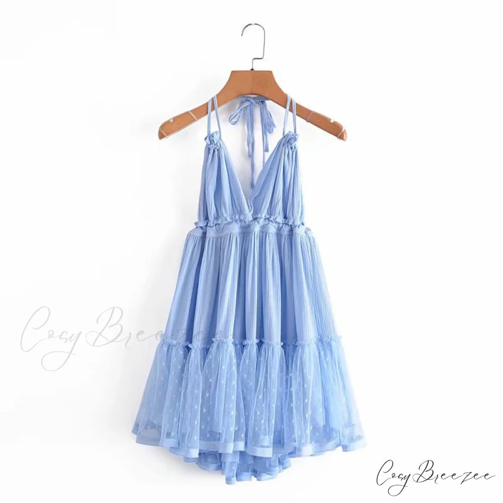 Weekend Getaway Stylish Linen Skater Dress Blue / S