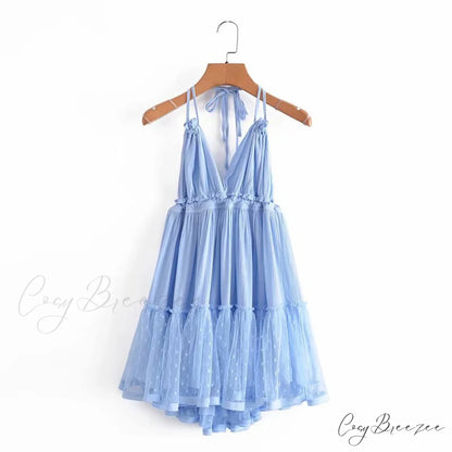 Weekend Getaway Stylish Linen Skater Dress Blue / S