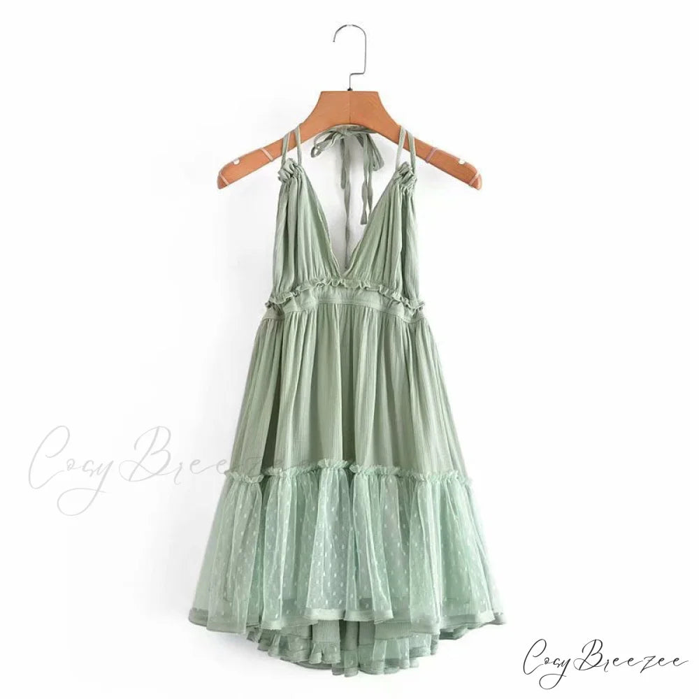 Weekend Getaway Stylish Linen Skater Dress Green / S