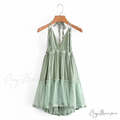 Weekend Getaway Stylish Linen Skater Dress Green / S