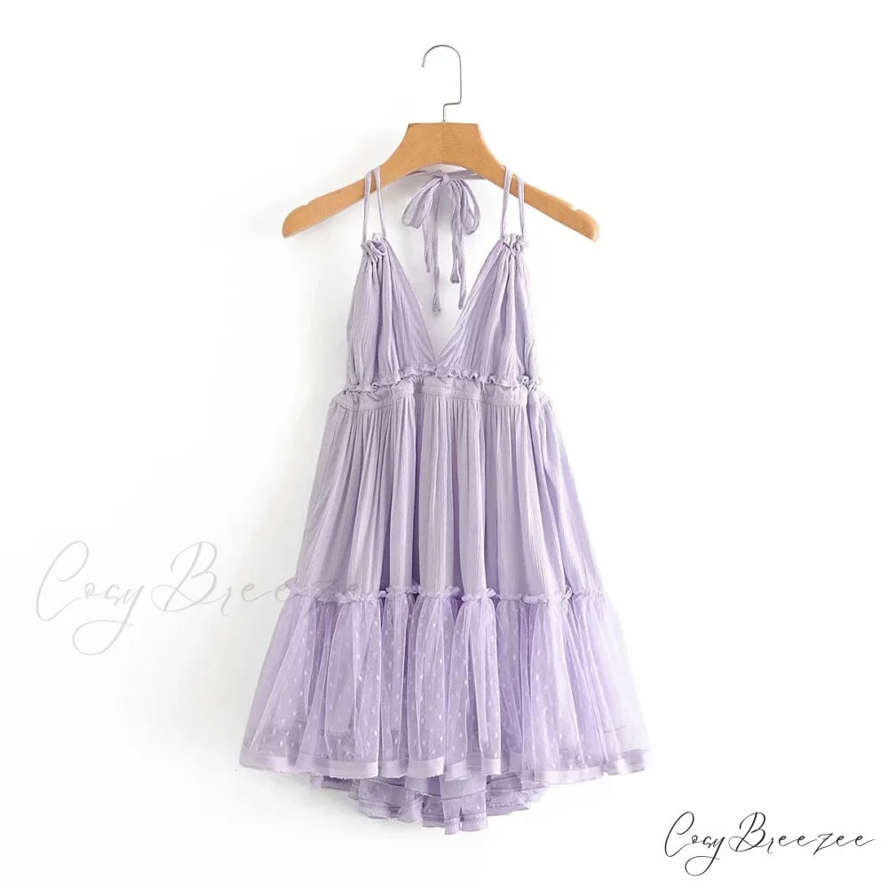 Weekend Getaway Stylish Linen Skater Dress Purple / S