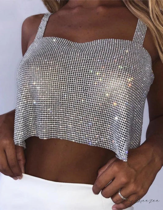 WENDY TOP WITH RHINESTONES Silver / XS