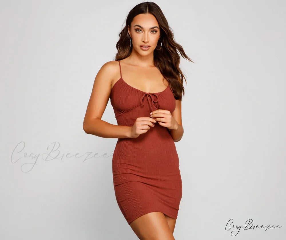 What’s The Scoop Charming Ribbed Knit Mini Dress LIGHT MARSALA / XS