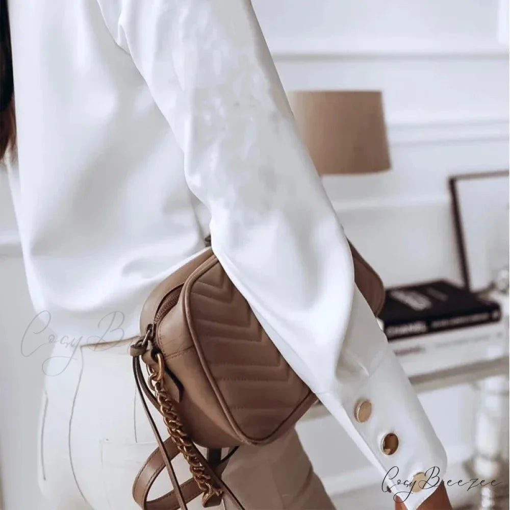 White and Black Long Sleeve Casual Crop Top blouse-250126