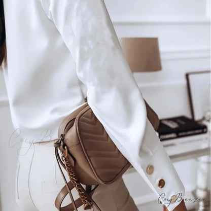 White and Black Long Sleeve Casual Crop Top blouse-250126