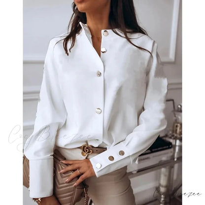 White and Black Long Sleeve Casual Crop Top WHITE / S blouse-250126