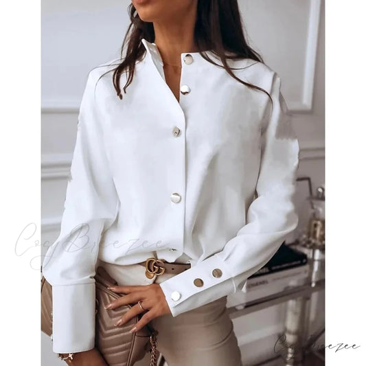White and Black Long Sleeve Casual Crop Top WHITE / S blouse-250126