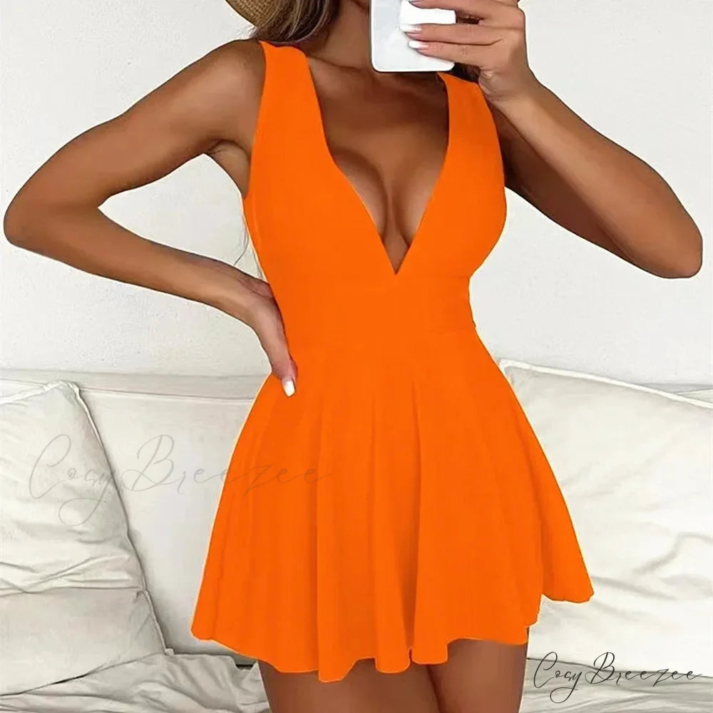 White Black Deep V Swimsuit Orange / S onepiece-250223