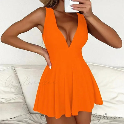 White Black Deep V Swimsuit Orange / S onepiece-250223