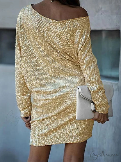 White/Black/Gold Shoulder Gown Women’s Party - One Arm Sequin - Long - S/M/L/XL