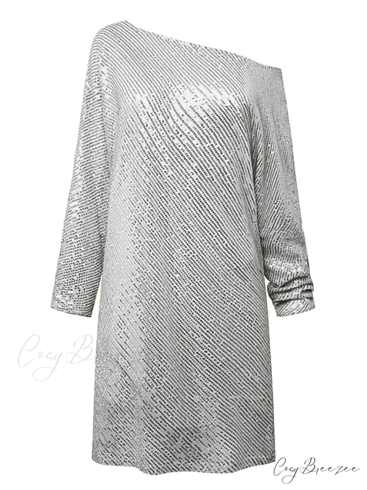 White/Black/Gold Shoulder Gown Women’s Party - One Arm Sequin - Long - S/M/L/XL