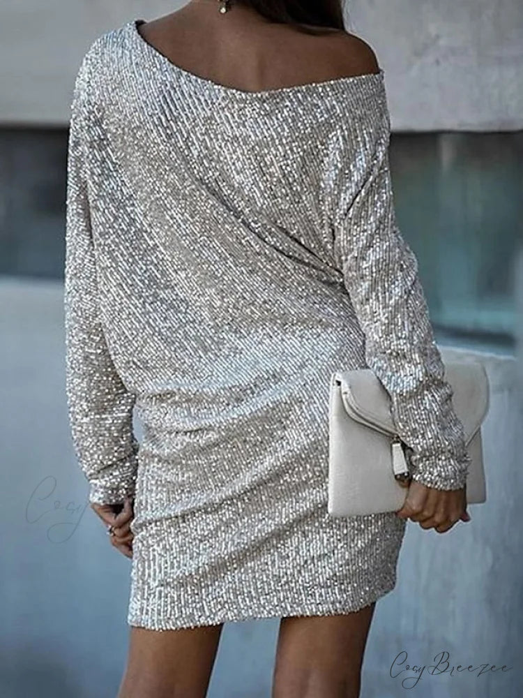 White/Black/Gold Shoulder Gown Women’s Party - One Arm Sequin - Long - S/M/L/XL