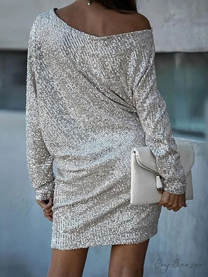 White/Black/Gold Shoulder Gown Women’s Party - One Arm Sequin - Long - S/M/L/XL