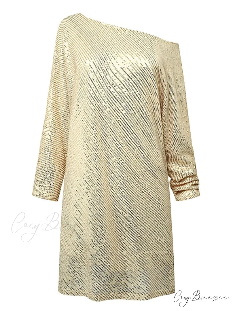 White/Black/Gold Shoulder Gown Women’s Party - One Arm Sequin - Long - S/M/L/XL