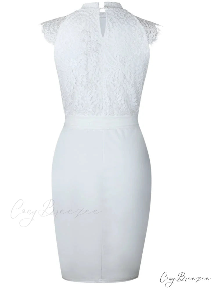White Bodycon Dress - Knee-Length Slim Elegant Club Casual