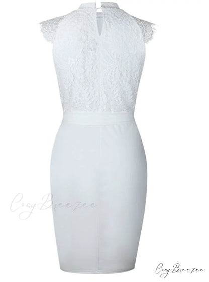 White Bodycon Dress - Knee-Length Slim Elegant Club Casual