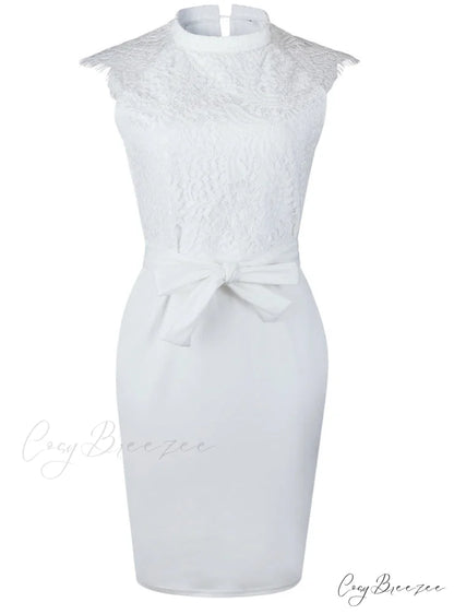 White Bodycon Dress - Knee-Length Slim Elegant Club Casual