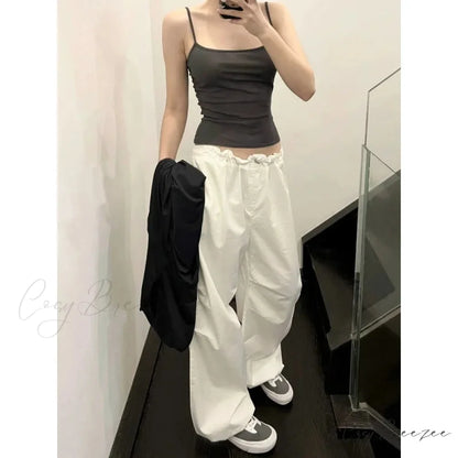 White Casual Elastic Pants pants-241228