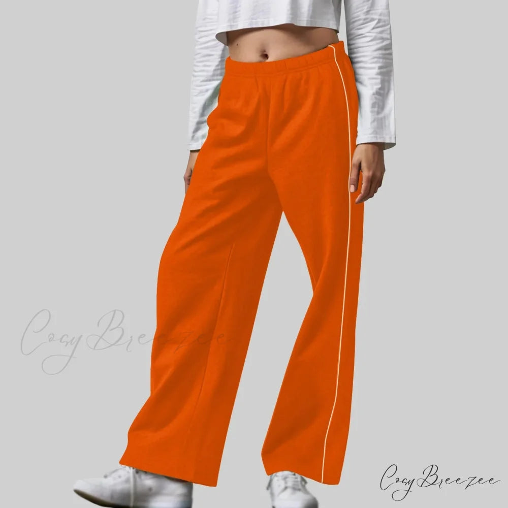 White Contrast Side Pants Orange / S pants-241228