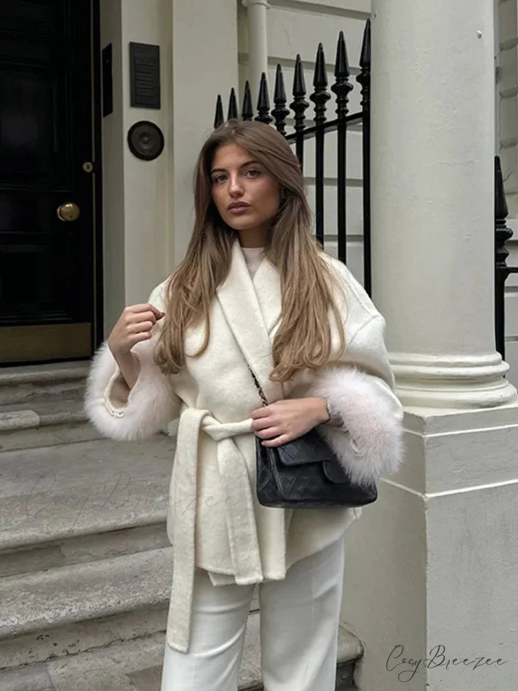White Detachable Lace Coat coats-241228