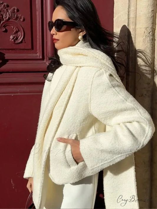 White Double Pocket Woolen Coat White / S coats-241228