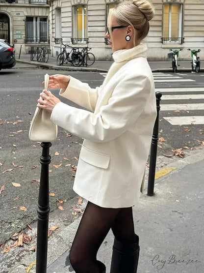 White Double Pockets V-neck Coat coats-241228