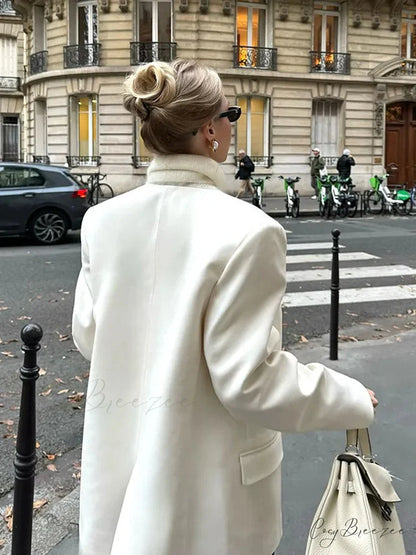 White Double Pockets V-neck Coat coats-241228