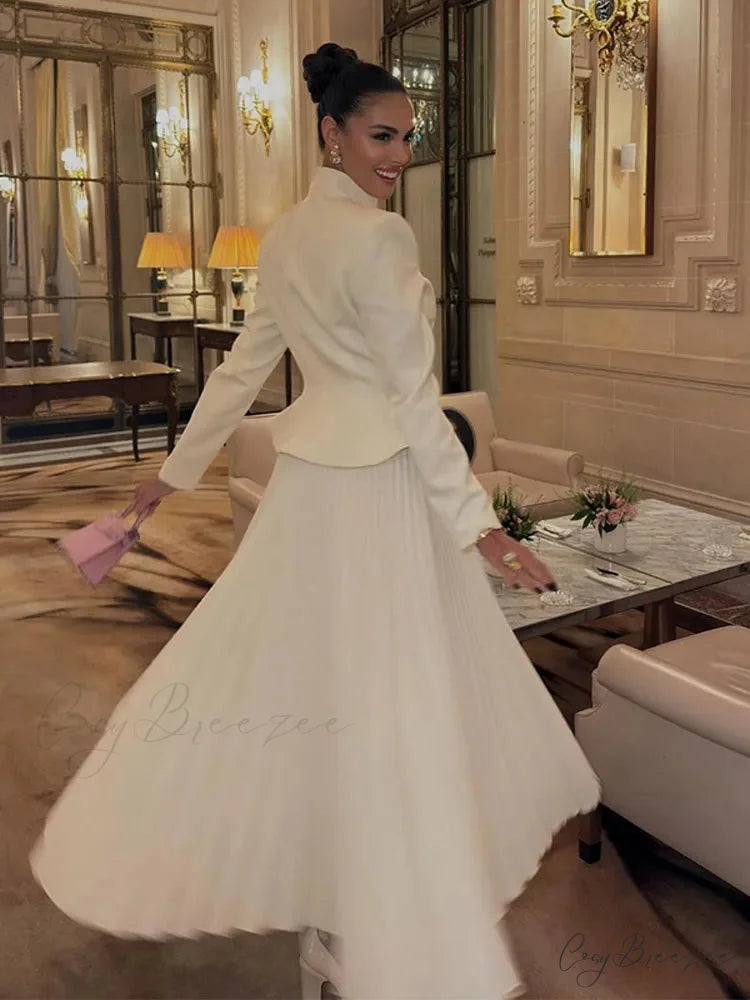 White Embroidery Short Coat coats-241228