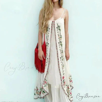 White Floral Embroidered Maxi Dress bohodress-250126