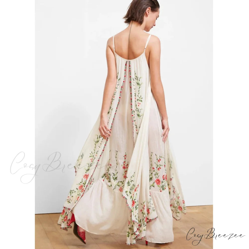 White Floral Embroidered Maxi Dress bohodress-250126