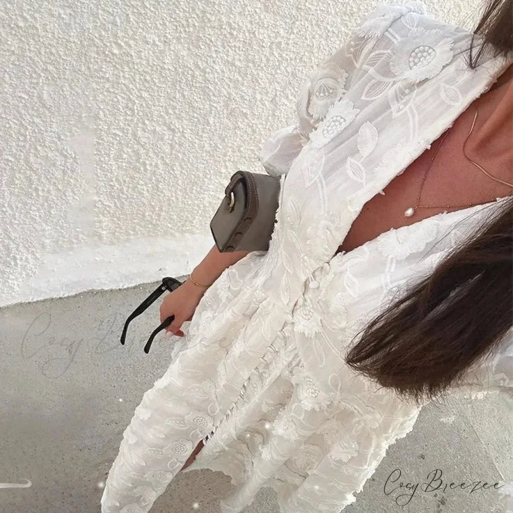 White Floral Lace Boho Dress bohodress-250126